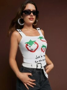 SHEINNeu Women's Summer Casual Strawberry Slogan Printed Tank Top