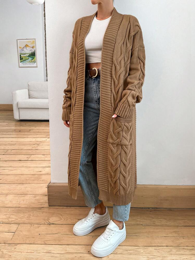 Cabel Pattern Thick Cardigan - Camel - View 8
