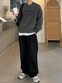 DAZY Men's Autumn Letter Print Pullover Sweatshirt , Crewneck - Grey - View 5