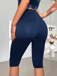 SHEIN Privé Women's Ruched Shaping Knee-Length Shorts - Royal Blue - View 3