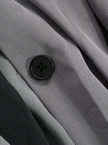 DAZY Women's Lapel Collar Long Sleeve Belted Slit Lace Splice Colorblock Shirt-Style Sleepwear - Grey - View 7