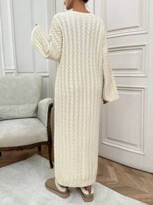 EURMUSE Women Cable Knitting Maxi Sweater Dress - Beige - View 2