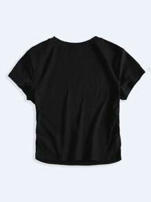 INAWLY Women Simple Floral Print Crew Neck Short Sleeve T-Shirt Graphic Tees Women Tops - Black - View 2