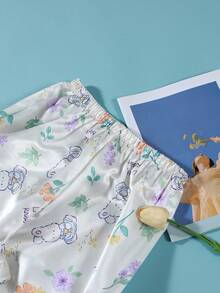 女士睡衣套装 - 细肩带露背上衣和全身印花休闲裤 - 彩色 - 查看 5