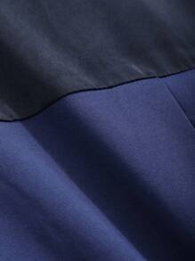 FRIFUL 女士纯色落肩长袖宽松休闲衬衫，春夏秋装 - 藏蓝色 - 查看 8