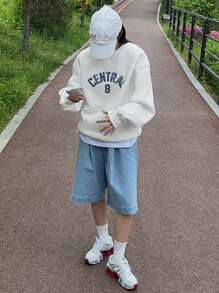 DAZY Sweat-shirt-shirt ample brodé pour femmes, style de rue, vêtements d'automne pour femmes