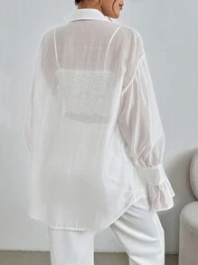 Chiquease Sheer Fabric Ruched Bell Sleeve Commute Elegant Women's Shirt Outfits  Fall Women Clothes