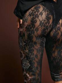 SHEINNeu Women's Sexy Sheer Floral Lace Long Pants, Summer Leggings Women's Jogging Pants Women's Jogging Pants Women's Leggings Women's Leggings - Multicolor - View 6