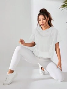 Easithlete Solid Color Hooded Short Sleeve Sweatshirt For Summer Sports - White - View 5