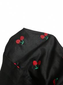 SHEIN MOD 女士夏季樱桃印花褶饰宽松连身裤 - 黑色 - 查看 5