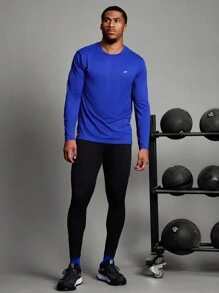 Manfinity Sport Corelite 男友风男士圆领长袖纯色修身运动户外 T 恤和背心 - 藍色 - 查看 6