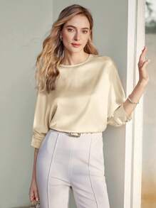 MOTF PREMIUM 纯色锁眼后背蝙蝠袖衬衫 - 杏色 - 查看 6