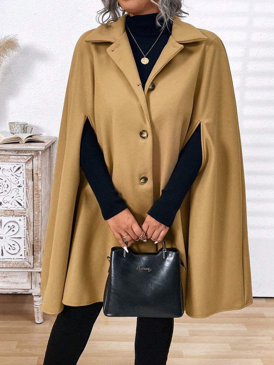 Plus Size Women's Solid Color Minimalist Everyday Cape Coat
