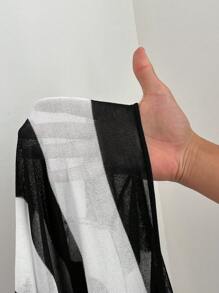 SHEIN EZwear Cardigan de punto a rayas negras y blancas con lazo delantero de manga larga, talla grande, para uso casual