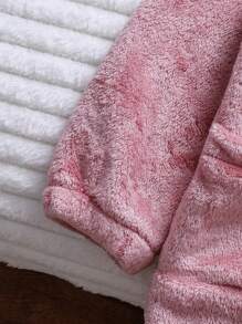 女童法兰绒卡通连帽长袖休闲两件套睡衣套装，冬季 - 粉色 - 查看 4