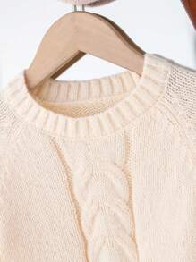 Young Girls' Spring/Autumn Casual Solid Color Twisted Sweater Dress With Round Neck - Beige - View 3