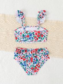 2 Bộ Bikini Dây Xù Lông Cô Gái Trẻ Ditsy Có Dây Đai Có Thể Điều Chỉnh, Phong Cách Thường Ngày Dễ Thương Cho Bãi Biển Mùa Hè Hoặc Hồ Bơi - Nhiều màu - Xem 2