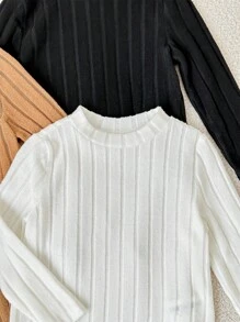 SHEIN LMoss Kids 3 Stücke Set für Neugeborene, Jungen/Mädchen, einfarbig schwarz/weiß/khaki, langärmeliger Strick-Romper, weich und bequem, passend zur Freizeitkleidung für zu Hause, Ausflüge und zum Schichten