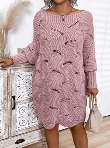 Plus Size Women's Solid Color Simple Daily Hollow-Out Long Sleeve Sweater