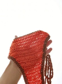 Swim Vcay 女士沙滩裙 2 件套 女士夏季沙滩钩针对比色饰边性感罩衫套装 - 彩色 - 查看 3