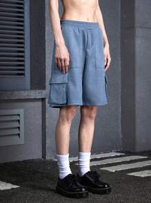 Manfinity VCAY Men's Unisex Y2K Wasteland Style Dune Style Doomsday Style Decadent Washed Blue Velvet Leather Woven Suede Loose Young Casual Street Style Mid-Waist Shorts Straight Shorts Suitable For Summer And Daily Use