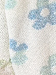 Genkimix Kids Young Girl Stylish Casual Floral Printed Long Knitted Cardigan, Comfy, Versatile, Suitable For Daily Wear, Party, Autumn Winter - Multicolor - View 3