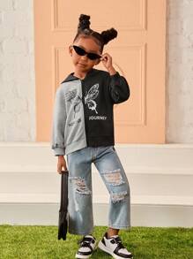 SHEIN Young Girl Solid Color Knit Hooded Loose Casual Sweatshirt