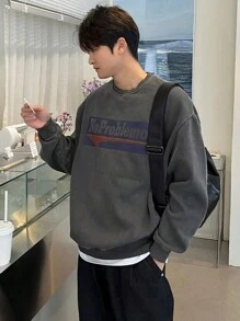 DAZY Men's Autumn Letter Print Pullover Sweatshirt , Crewneck - Grey - View 7