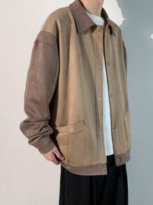 Claim Dot Men's Solid Color Simple Casual Long Sleeve Shacket - Multicolor - View 3