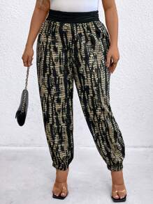 SHEIN LUNE Plus Size Women Printed Casual Pants Fall Cloth For Women - Multicolor - View 4