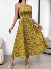 Modelyn Women's Spaghetti Strap Backless Side Tie Delicate Elegant Dress Long Evening Dresses - Green - View 4