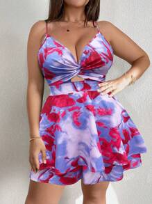 SHEIN Clasi 大码扎染扭花镂空露背吊带连体裤，夏季 - 彩色 - 查看 6