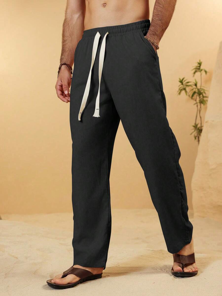 Manfinity RSRT Men's Solid Color Drawstring Pocket Casual 3/4 Pants, For Fall