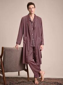 EverLounge Men Allover Print Belted Lounge Robe - Multicolor - View 6