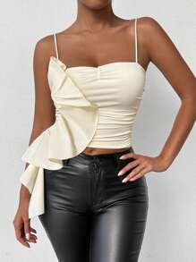 Chiquease Camiseta de tirantes con dobladillo con volantes, verano - Blanco - Ver 3