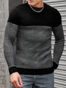 EURMUSE Men Two Tone Sweater - Dark Grey - View 4