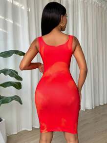 VaVaBold Tie Dye Pleated Slim Fit Sleeveless Bodycon Dress For New Year Clothes