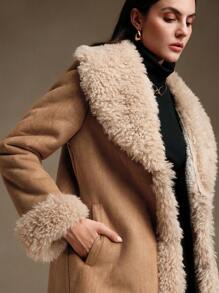 Anewsta 毛边修腰中长款女士常规夹克 - 米色 - 查看 5