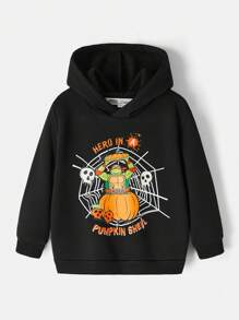 TEENAGE MUTANT NINJA TURTLES | SHEIN Young Boy Halloween Pumpkin Cartoon Pattern Hooded Sweatshirt, Suitable For Autumn And Winter - Black - View 6
