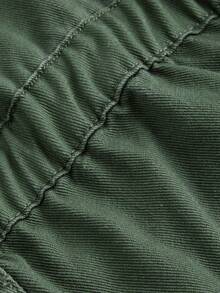 SHEIN MOD Quần short yếm denim cỡ lớn thông thường, cotton màu xanh quân đội - xanh quân đội - Xem 4