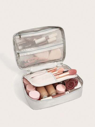 1 pieza Bolsa de almacenamiento de poliéster, bolsa de aseo portátil minimalista, ideal para empacar cosméticos y artículos esenciales de viaje, con estilo bohemio