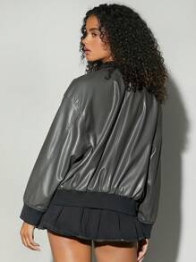 Hauture Chaqueta bomber con cremallera de poliuretano - Gris - Ver 3