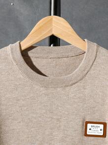 Soft Casual Simple Jacquard Contrast Color Long Sleeve Loose Comfortable Warm Knitted Base Sweater And Pants Set For Teen Boy, Autumn Winter