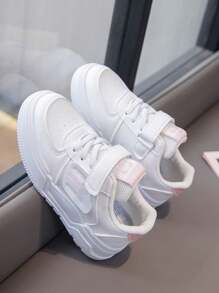 儿童/学生休闲魔术贴运动鞋，白色帆布鞋