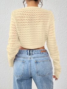 SHEIN Unity Cárdigan ligero de unicolor con cordones y calado para primavera y verano - Champán - Ver 2