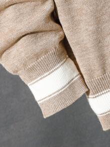 Soft Casual Simple Jacquard Contrast Color Long Sleeve Loose Comfortable Warm Knitted Base Sweater And Pants Set For Teen Boy, Autumn Winter