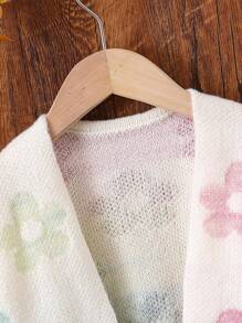 Genkimix Kids Young Girl Stylish Casual Floral Printed Long Knitted Cardigan, Comfy, Versatile, Suitable For Daily Wear, Party, Autumn Winter - Multicolor - View 7