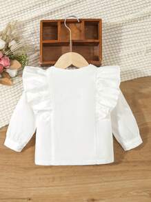SHEIN Infant Girls Elegant Casual Versatile Comfortable White Ruffled Long Sleeve Blouse, Fall Winter - White - View 2