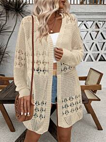 Breezaya White Hollow Knit Lightweight Cardigan - Khaki - View 5