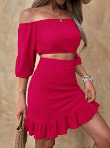 EURMUSE Summer Top And Skirt Mini Vacation Green Set - Hot Pink - View 7